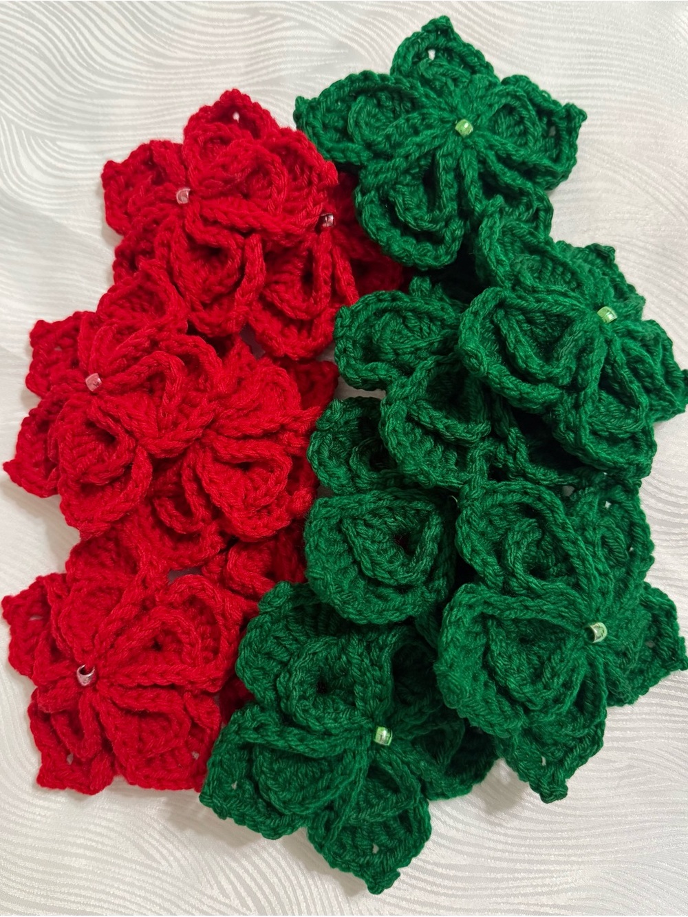 Handmade Red & Green Flowers Crochet set of 12